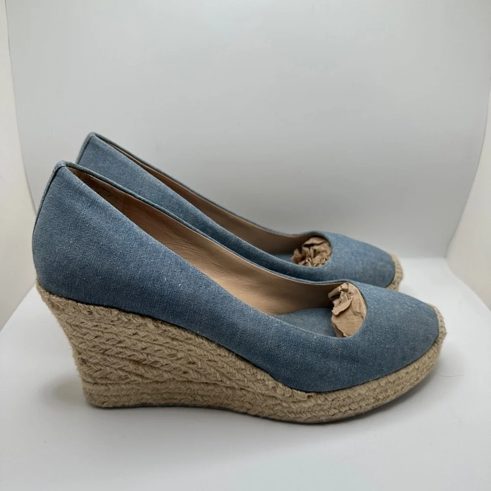 J.Crew Women’s Seville Espadrille Platform Wedge Canvas Light Blue Sz 9